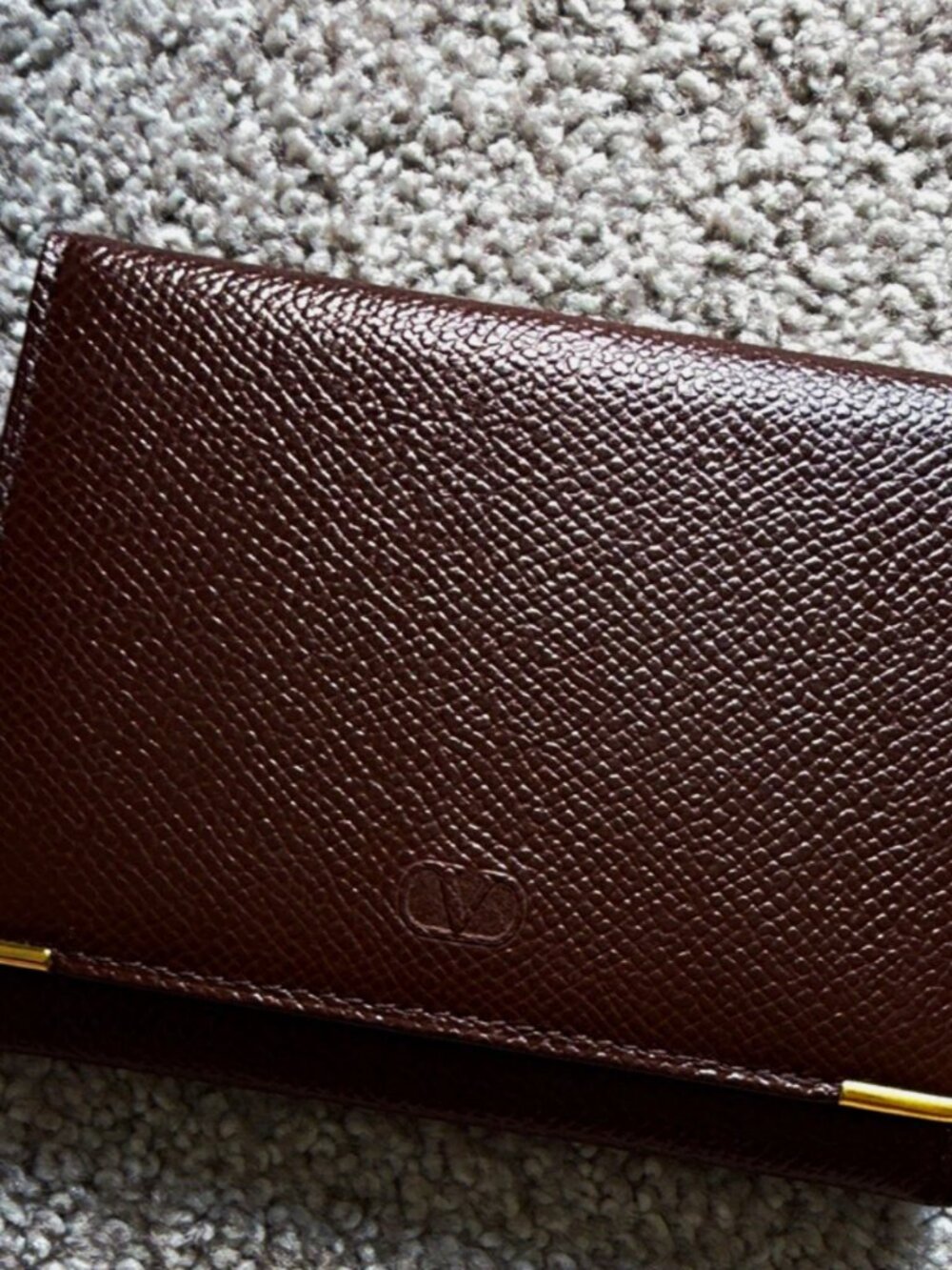 Valentino Garavani Gold and Brown Leather ID Card Holder Wallet Made in Japan